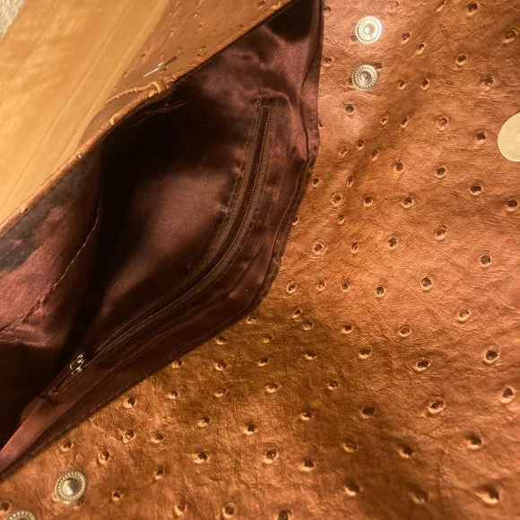 Etui Ostrich Embossed Leather Clutch in Tan - Picture 10 of 10